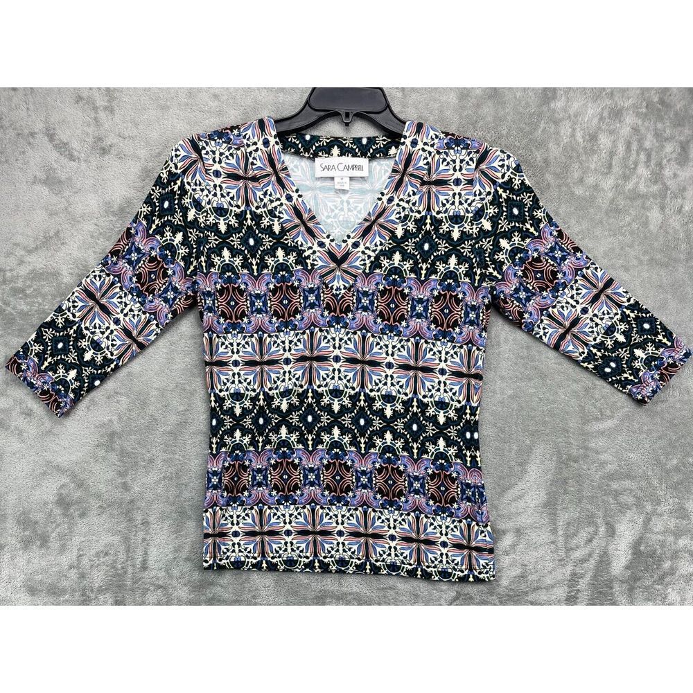 SARA CAMPBELL Women's V-Neck Top 3/4 Sleeve Medium Multicolor Pattern